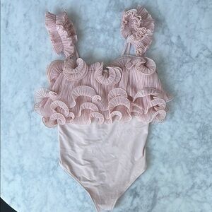 Intimately Free People Pink Ruffled Bodysuit NWT small